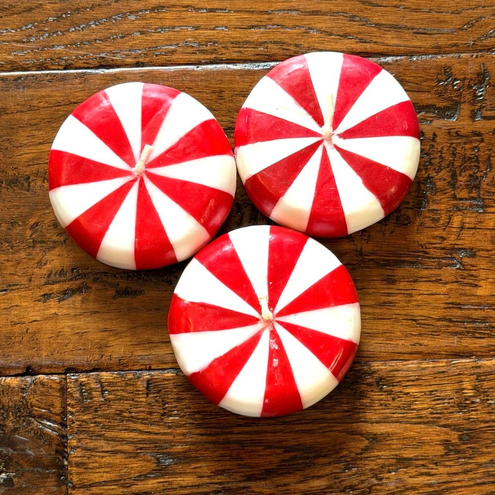 Vintage Peppermint Candy Candles Set of 3 Red White Christmas Holiday Decor